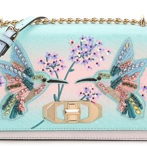 TED BAKER Mint Hummingbird Embroidered Leather Shoulder Bag